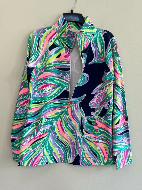 Lilly Pulitzer UPF 50+ Skipper Half Zip Long Sleeve Popover Bright Multicolor, M - Picture 2 of 11